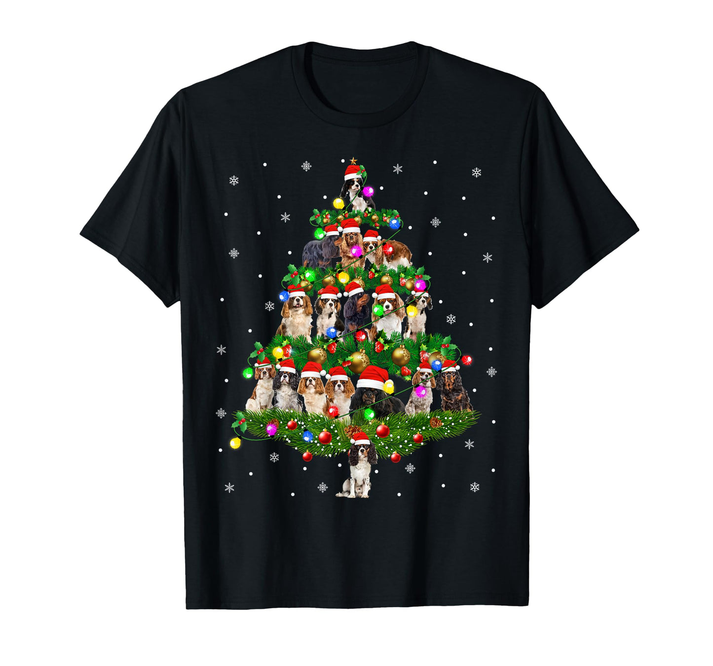 Cavalier King Charles Spaniel Dog Christmas Tree Lights Xmas T-Shirt