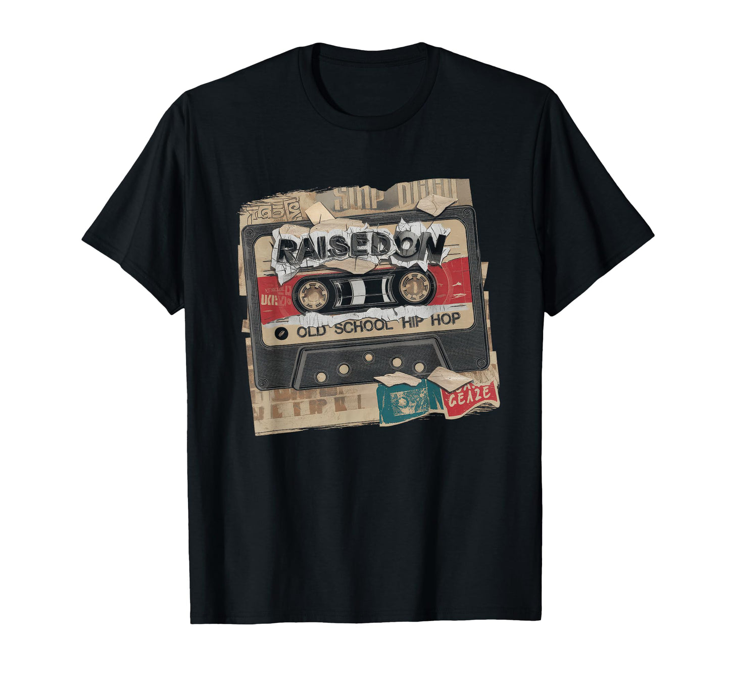 RAISED ON OLD SCHOOL HIP HOP Tshirt Cassette Graffiti Rap T-Shirt