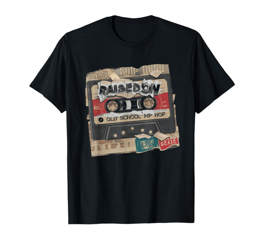 RAISED ON OLD SCHOOL HIP HOP Tshirt Cassette Graffiti Rap T-Shirt