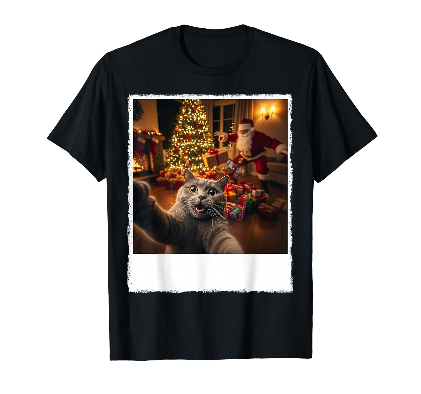 Holiday Funny Cat Selfie with Santa Clause Christmas Night T-Shirt