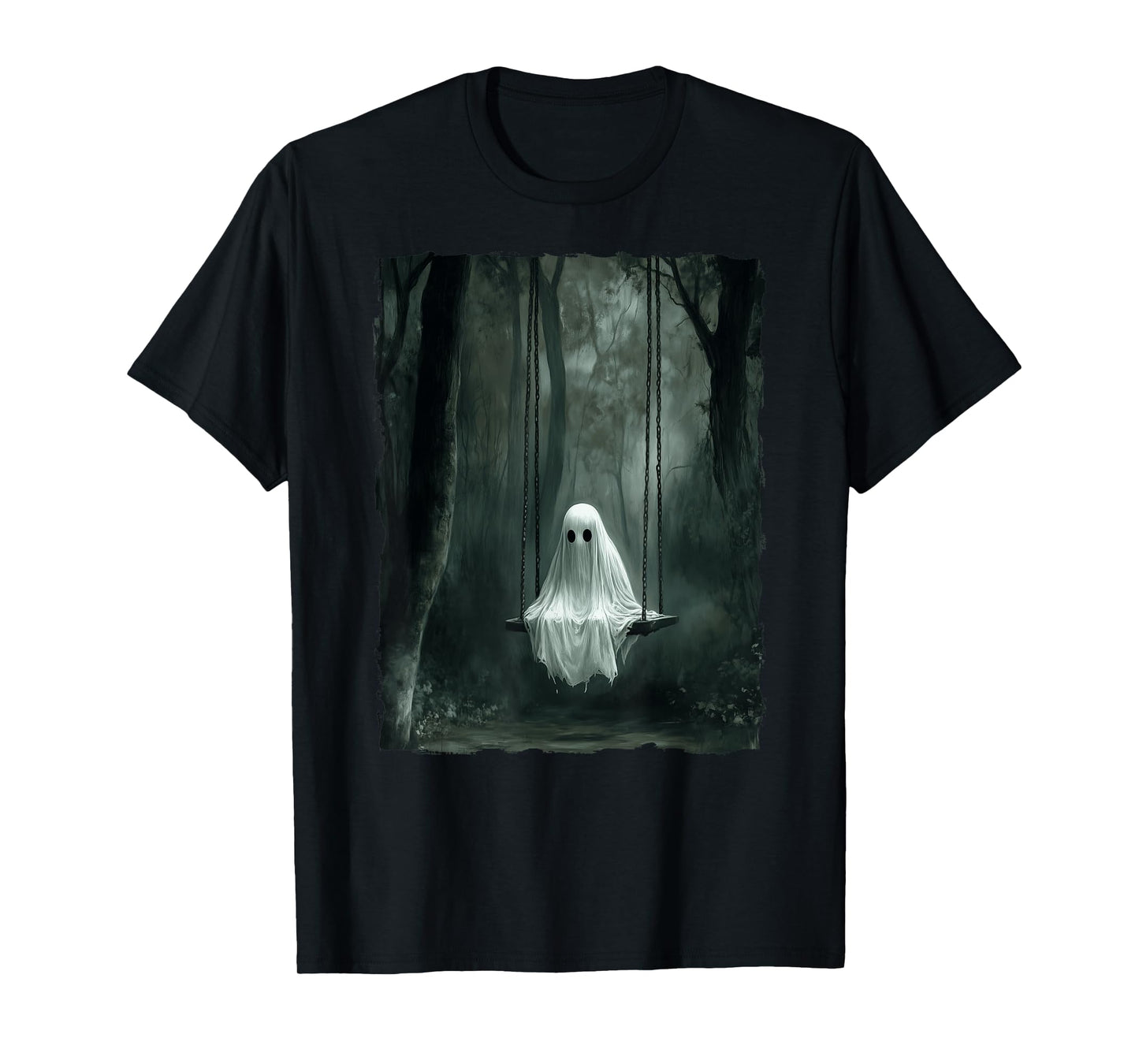 Vintage Floral Ghost On Swing In Forest Spooky Halloween T-Shirt