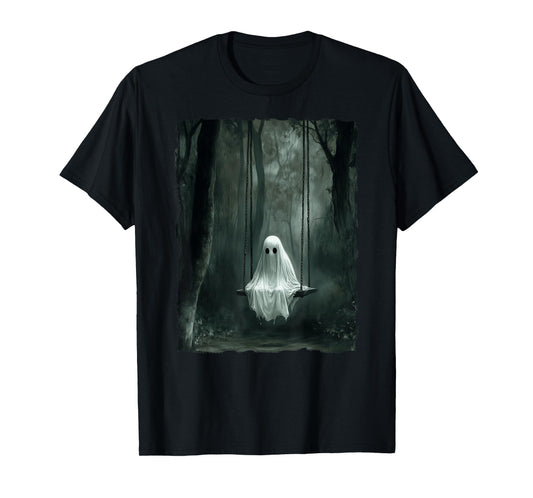 Vintage Floral Ghost On Swing In Forest Spooky Halloween T-Shirt