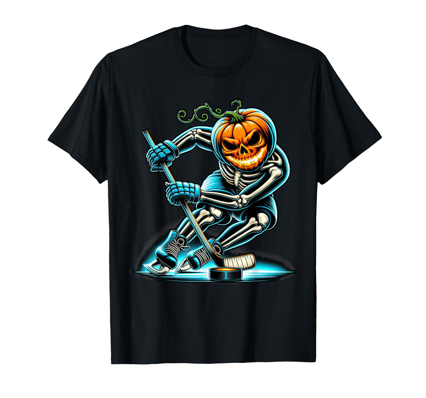 Funny Skeleton Ice Hockey Pumpkin Halloween Mens Boys Kids T-Shirt