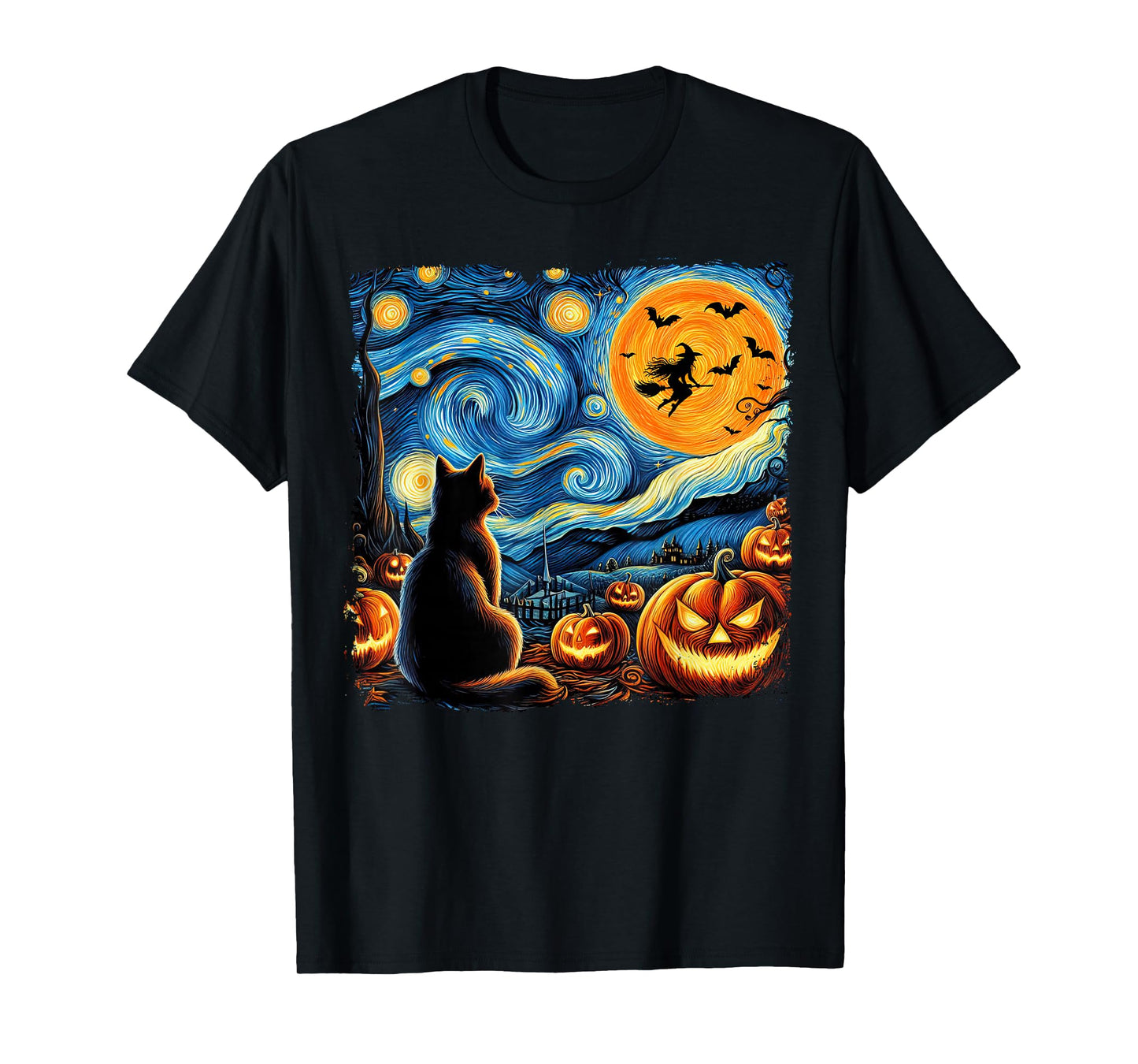 Halloween Shirt Men Women Black Cat Pumpkins Bats Witch Moon T-Shirt