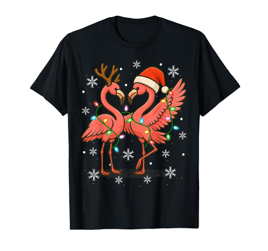 Flamingo Dancing Christmas Tee Santa Hat Funny Gifts T-Shirt