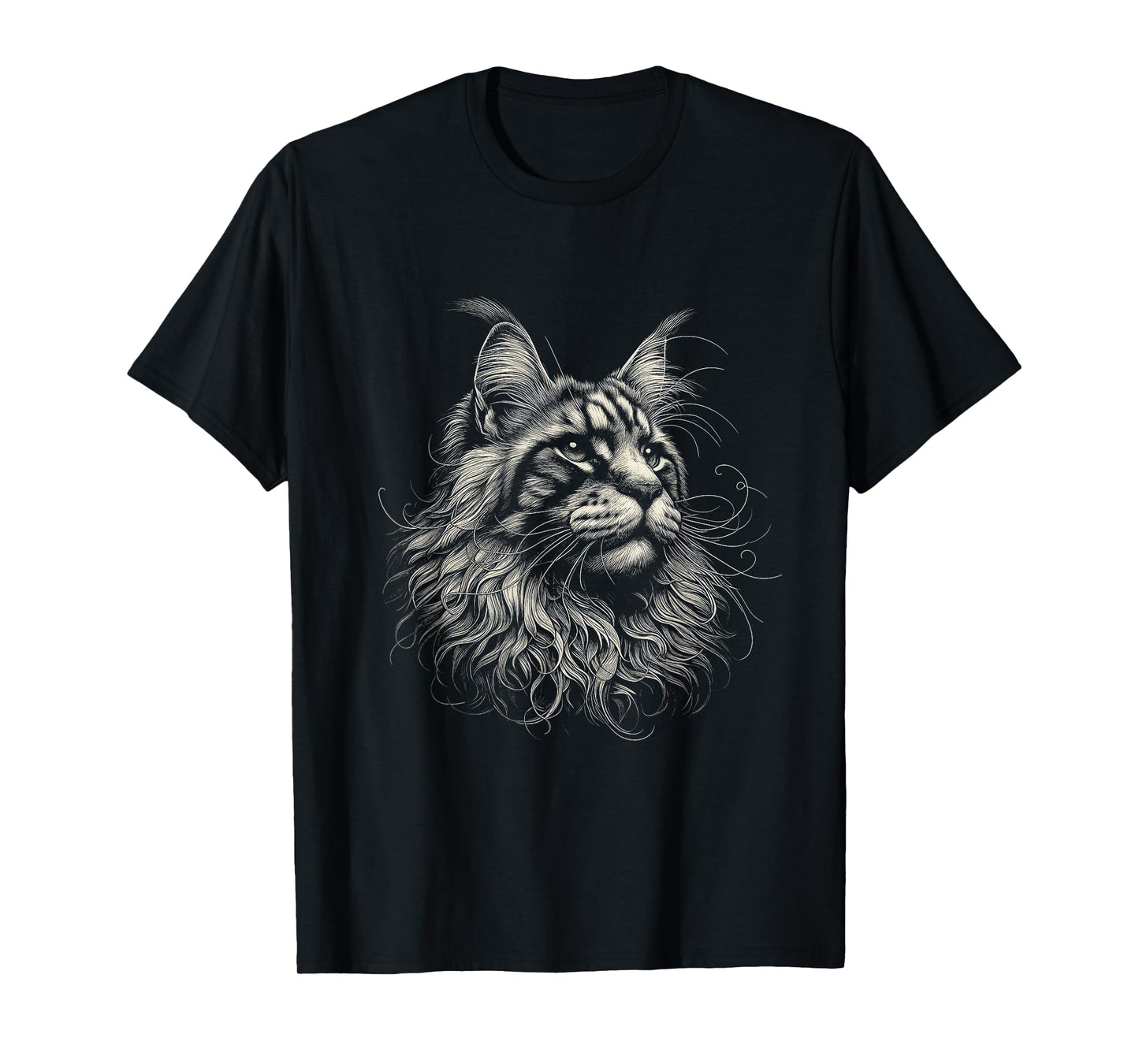 Vintage Maine Coon Cat Face Graphic Art Design T-Shirt