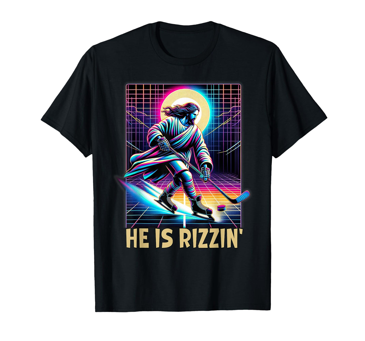 He Is Rizzin Christian Ice Hockey Lover Jesus Meme Religious T-Shirt