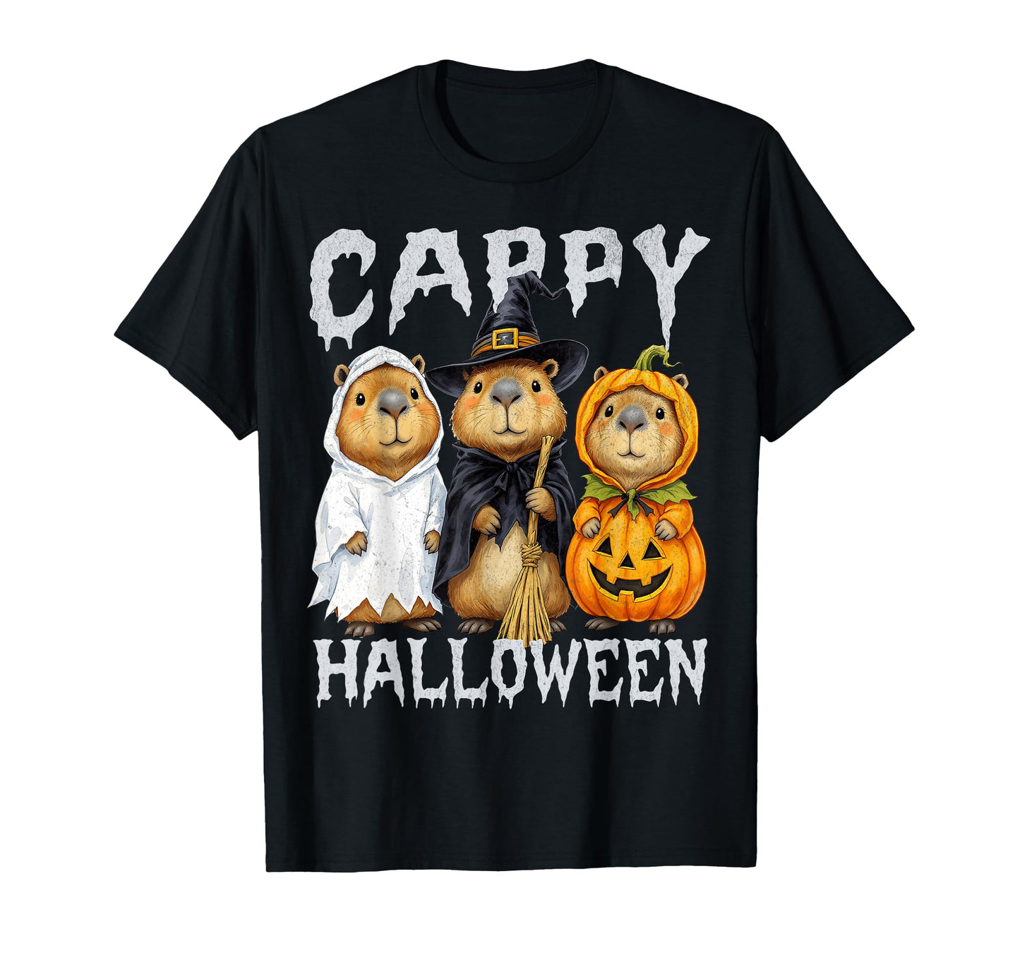 Cappy Halloween Funny Capybara Ghost Witch Pumpkin Spooky T-Shirt