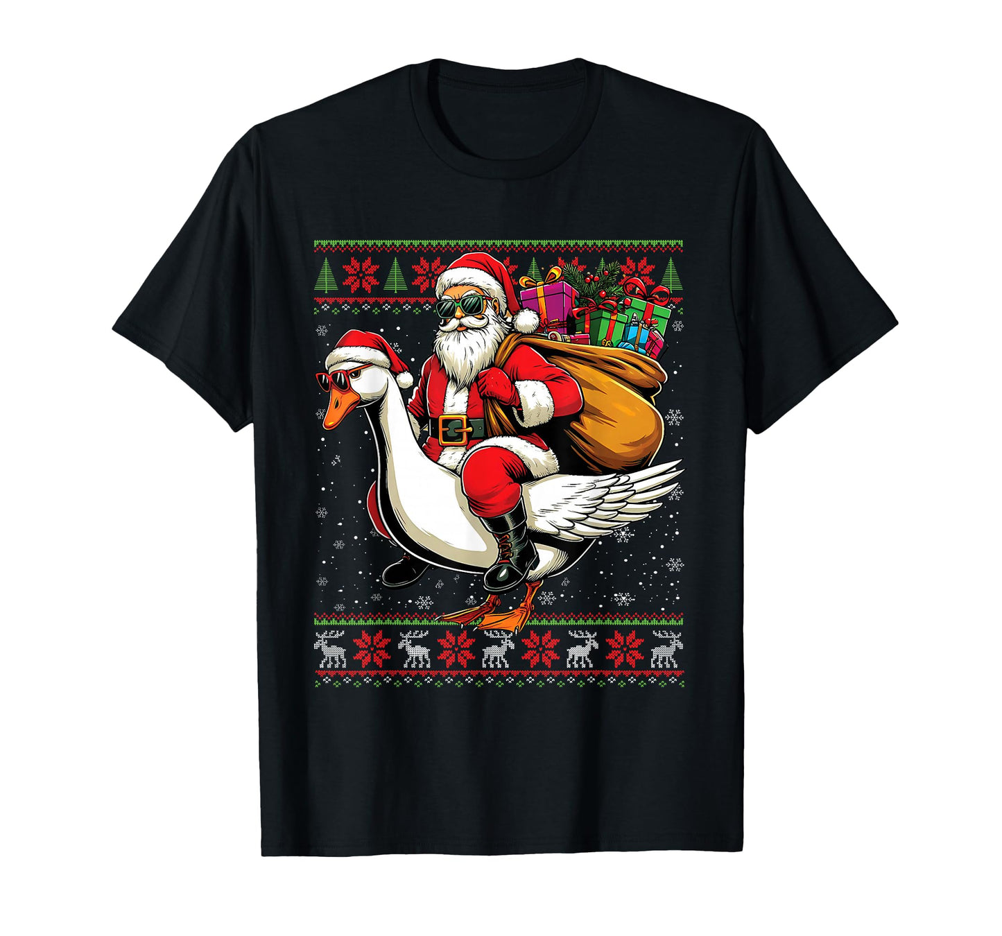 Santa Claus Riding a Goose Ugly Christmas Sweater T-Shirt