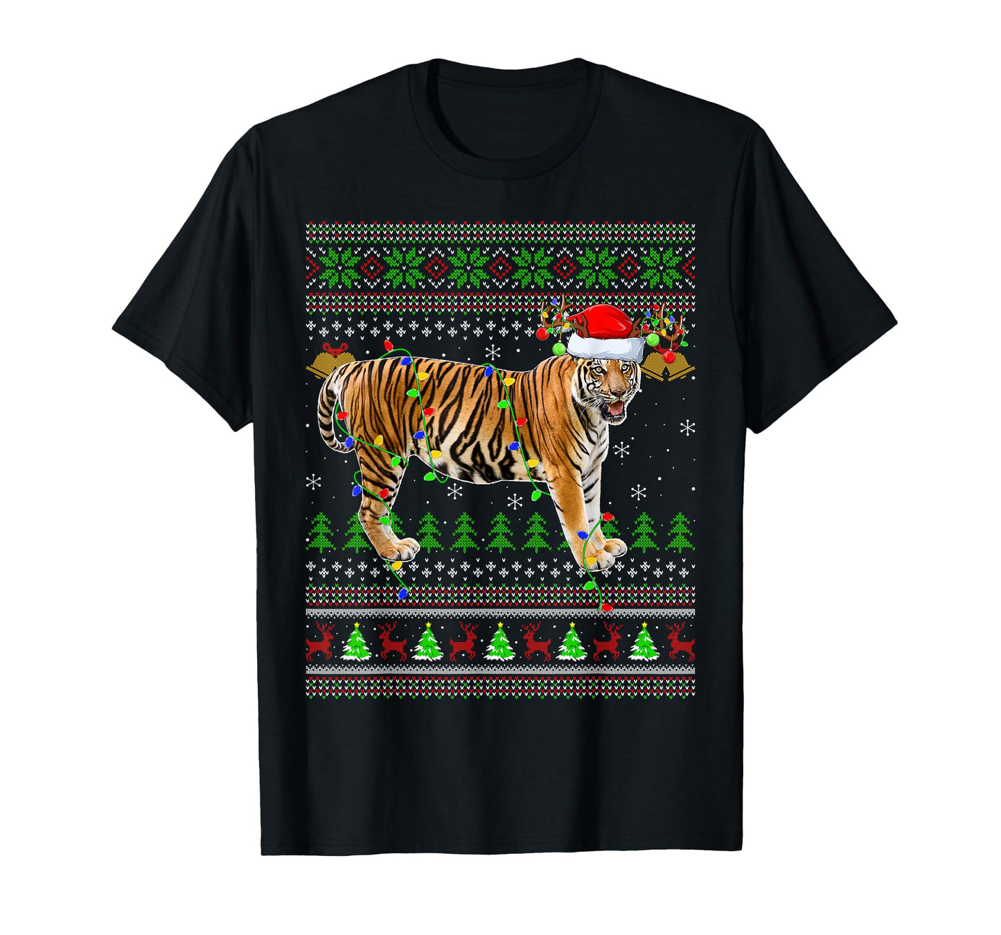Tiger Ugly Christmas Sweaters Holiday Santa Cute Xmas T-Shirt