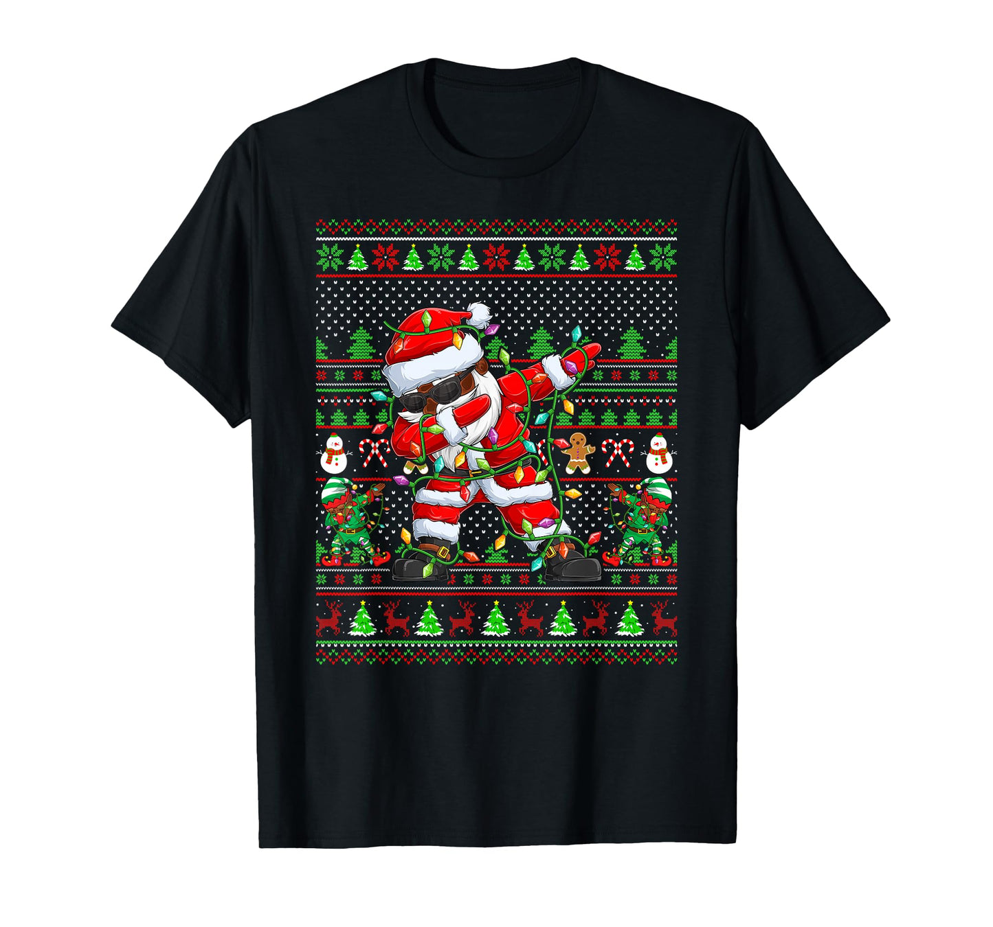 Funny Dabbing Santa Xmas Lights Ugly Christmas Sweaters T-Shirt