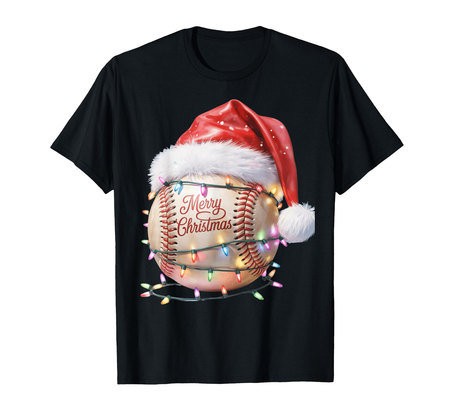 a Classic Baseball Wearing a Santa hat Wishing Christmas T-Shirt
