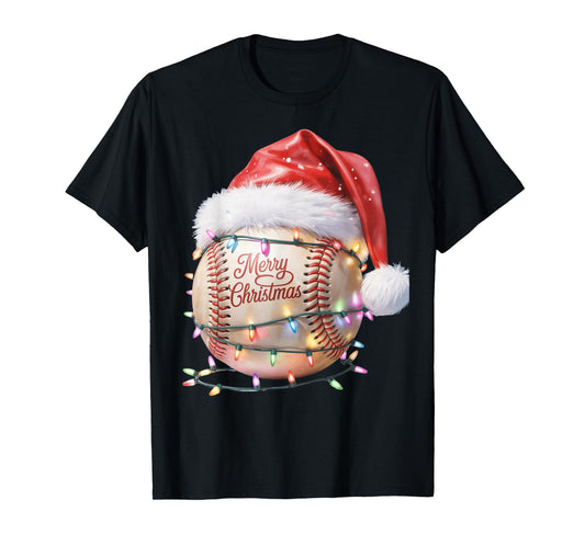 a Classic Baseball Wearing a Santa hat Wishing Christmas T-Shirt