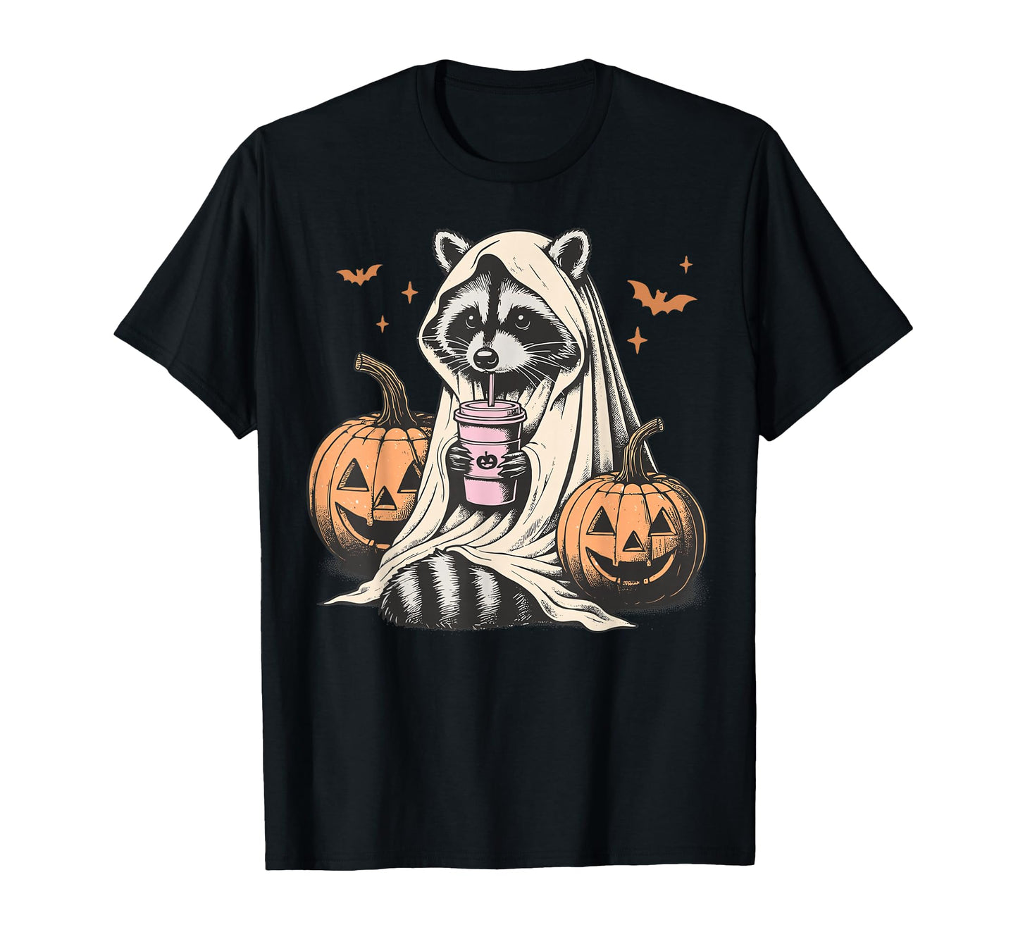 Cute Ghost Pumpkin Halloween Raccoon Costume Raccoon Lovers T-Shirt