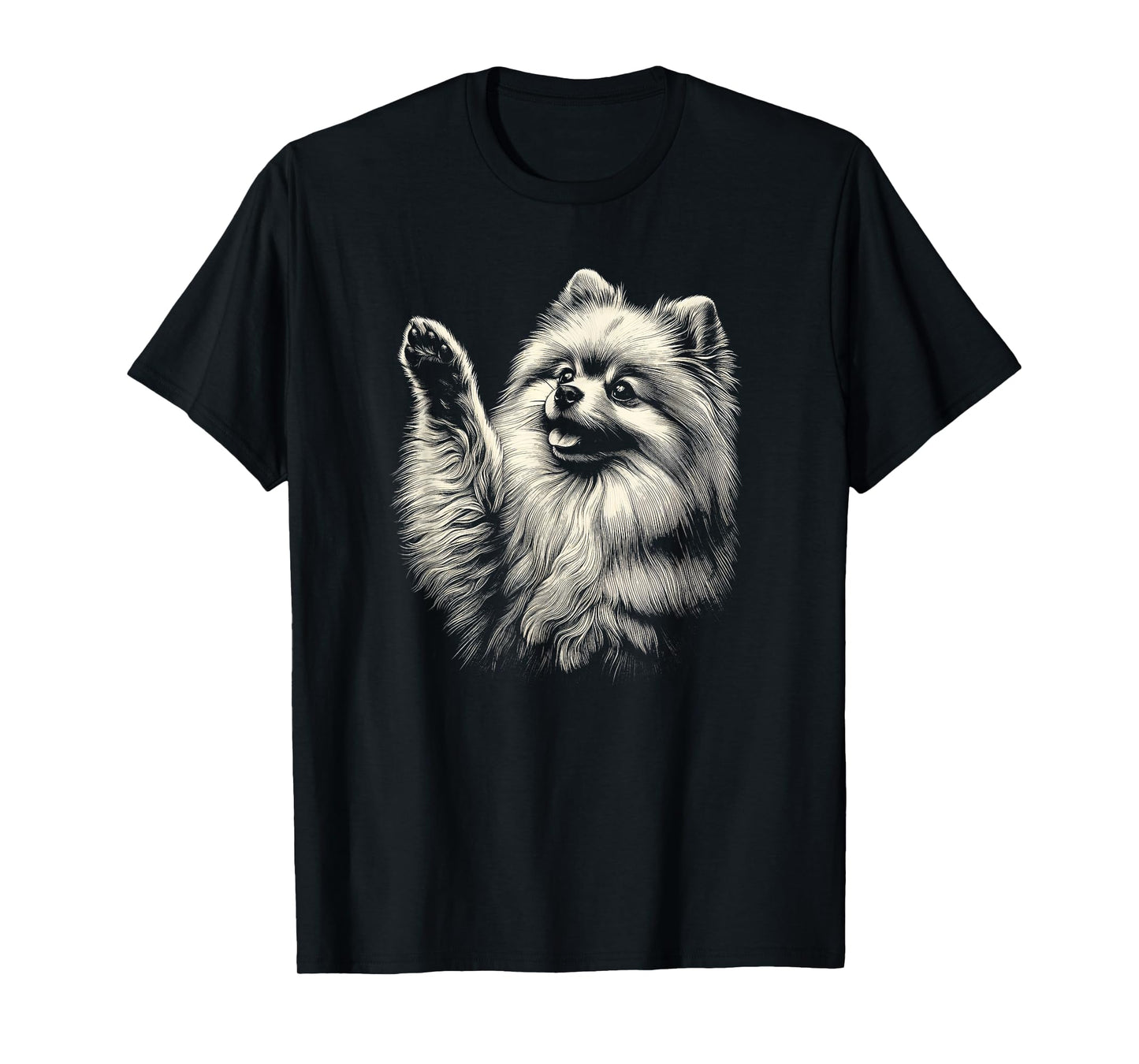 Vintage Pomeranian Dog Raising Paw Art Design T-Shirt for Men Women
