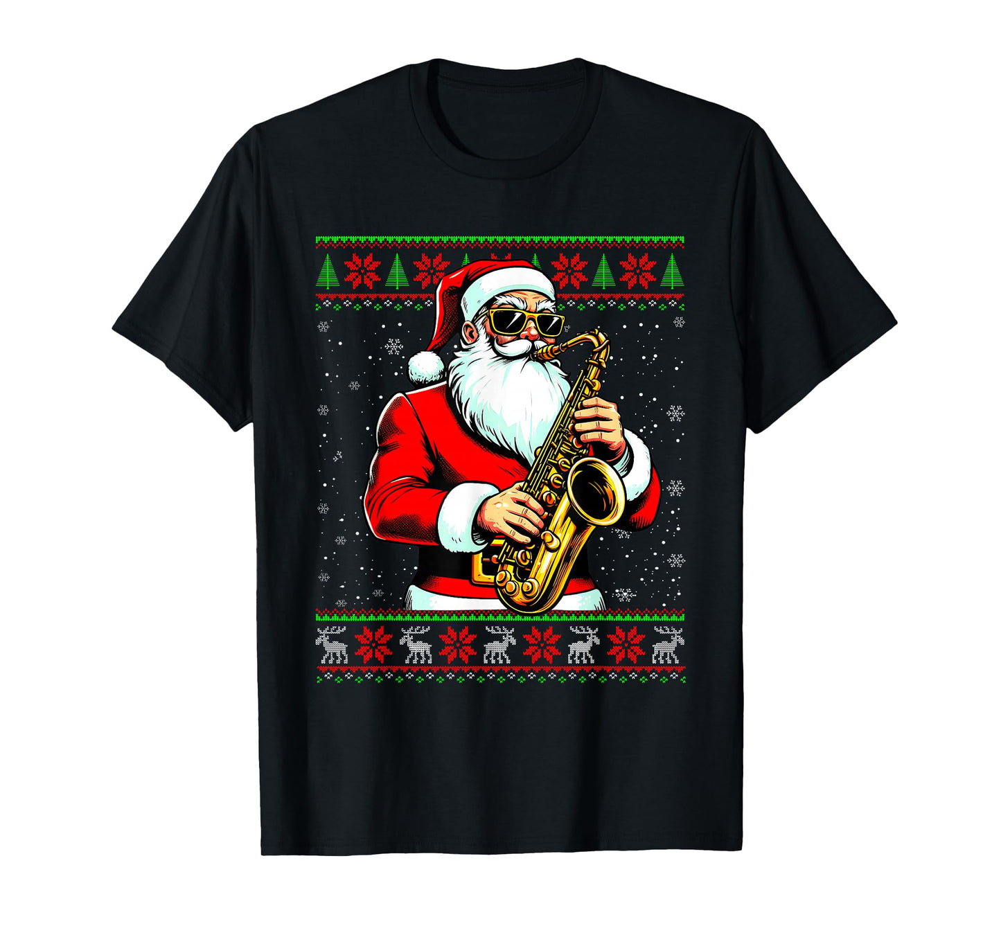 Santa Claus Playing Saxophone Ugly Christmas Sweater Musical T-Shirt