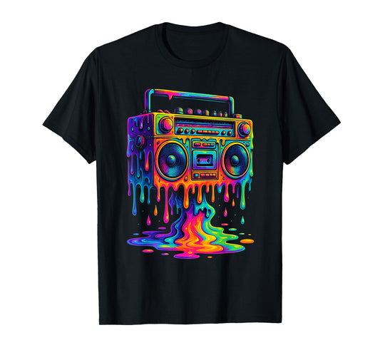 Old School 80s Hip Hop Boombox with Dripping Paint Art T-Shirt