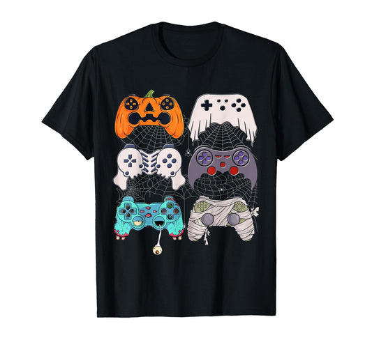 Halloween Skeleton Zombie Gaming Controllers Mummy Boys Kids T-Shirt