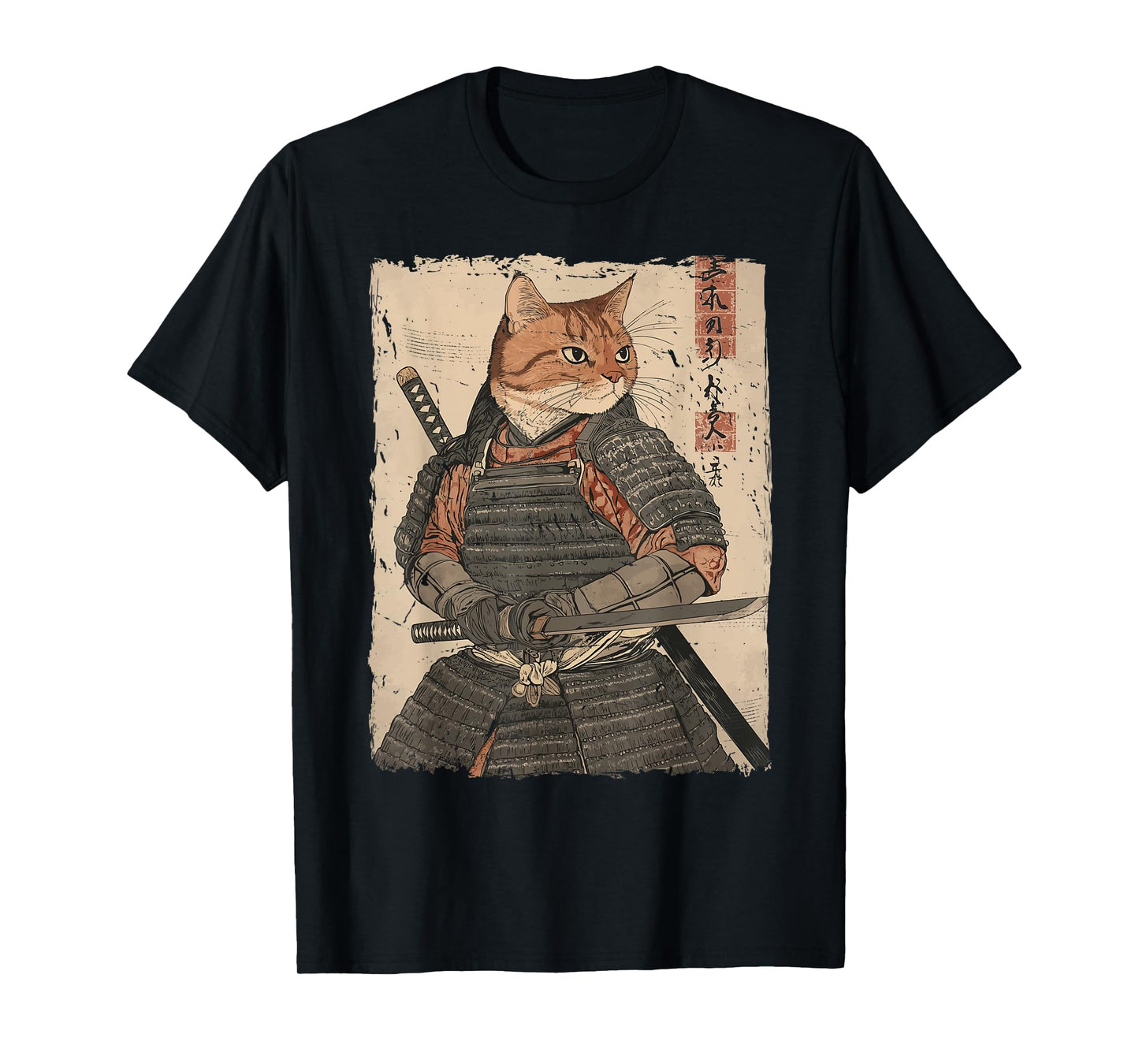 Samurai Cat Warrior Japanese Ukiyo-e Artwork Cat Samurai T-Shirt