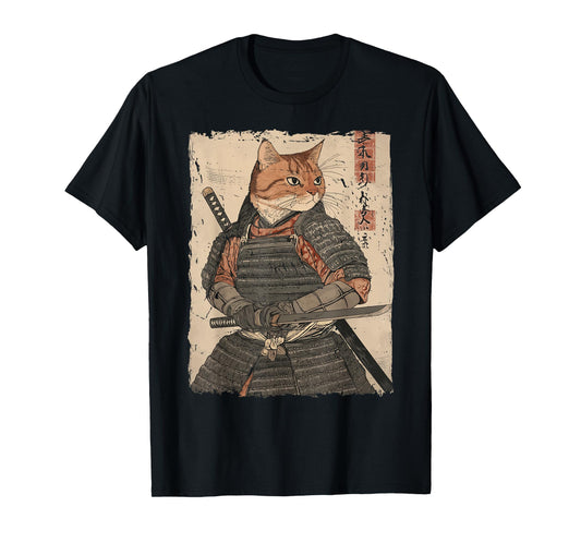 Samurai Cat Warrior Japanese Ukiyo-e Artwork Cat Samurai T-Shirt
