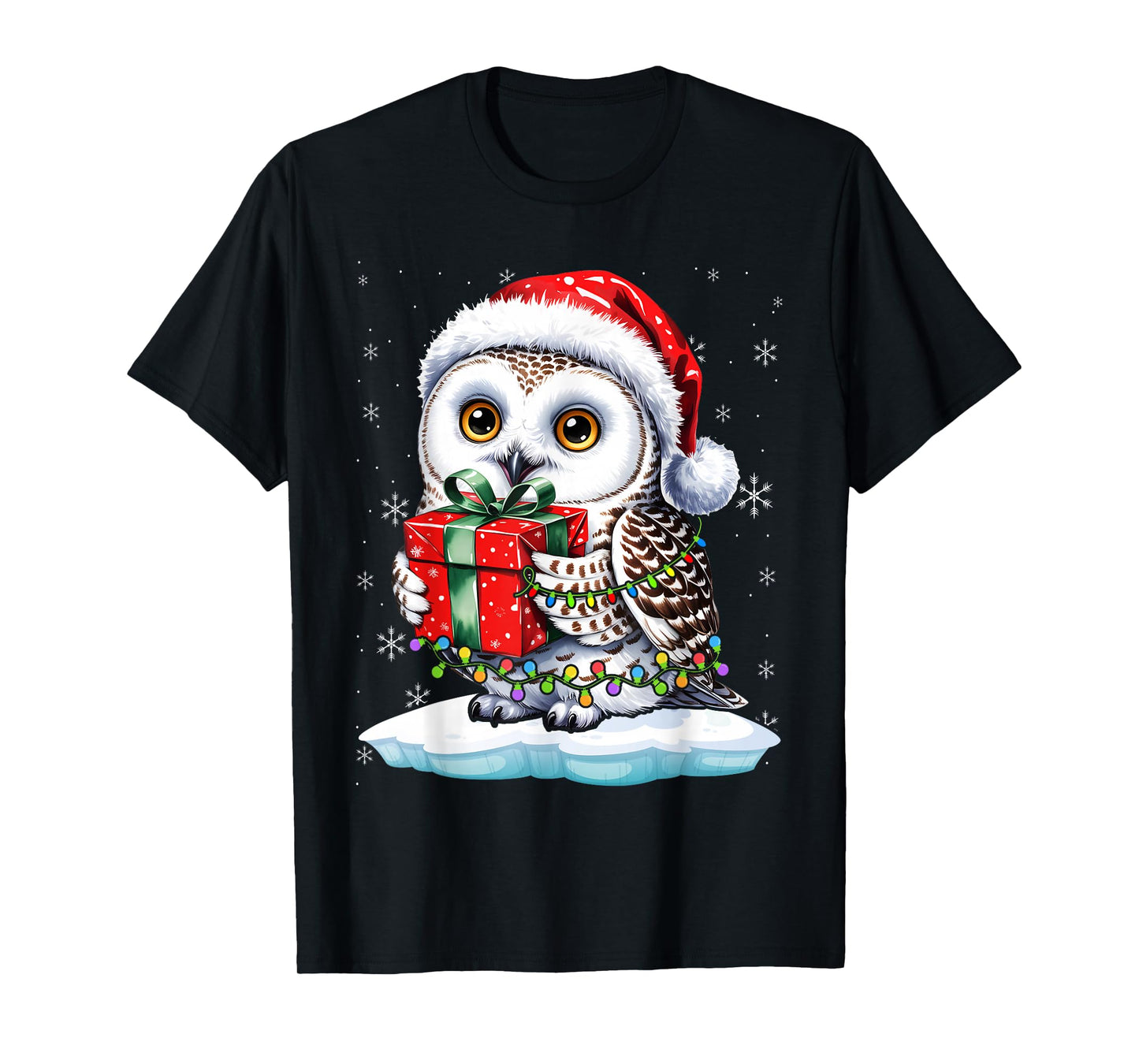Owl Christmas Santa Hat Lights Family Matching Owls Lovers T-Shirt