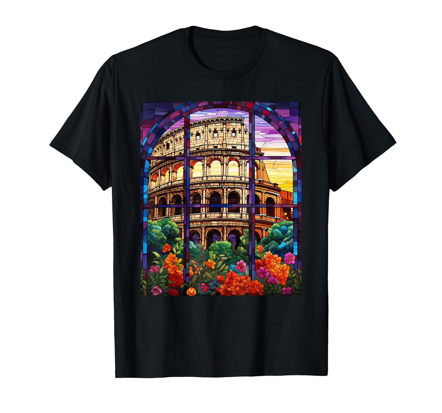 Stained Glass Style Roman Colosseum T-Shirt