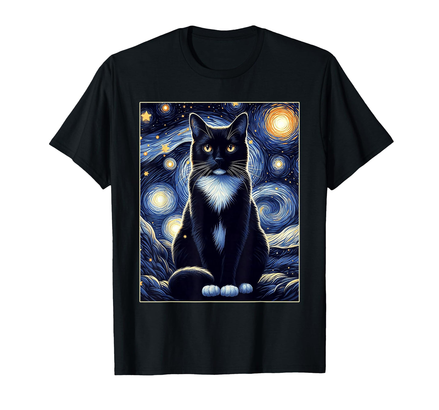 Tuxedo Cat Starry Night Shirt Van Gogh Painting Cat Lover T-Shirt