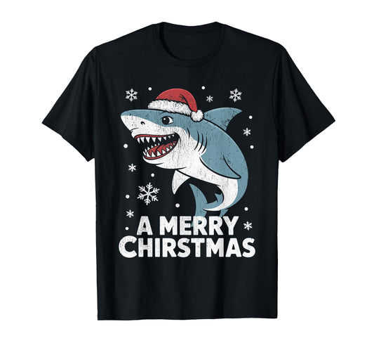 A Merry Christmas Funny Shark Santa Hat Ugly Sweater T-Shirt
