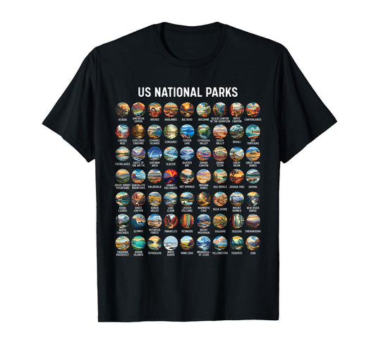 All US National Park Checklist Bucket List Of National Parks T-Shirt