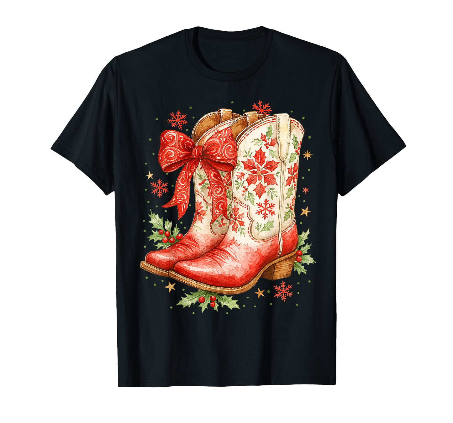 Howdy Christmas Family Pajamas Coquette Bow Cowgirl Boots T-Shirt