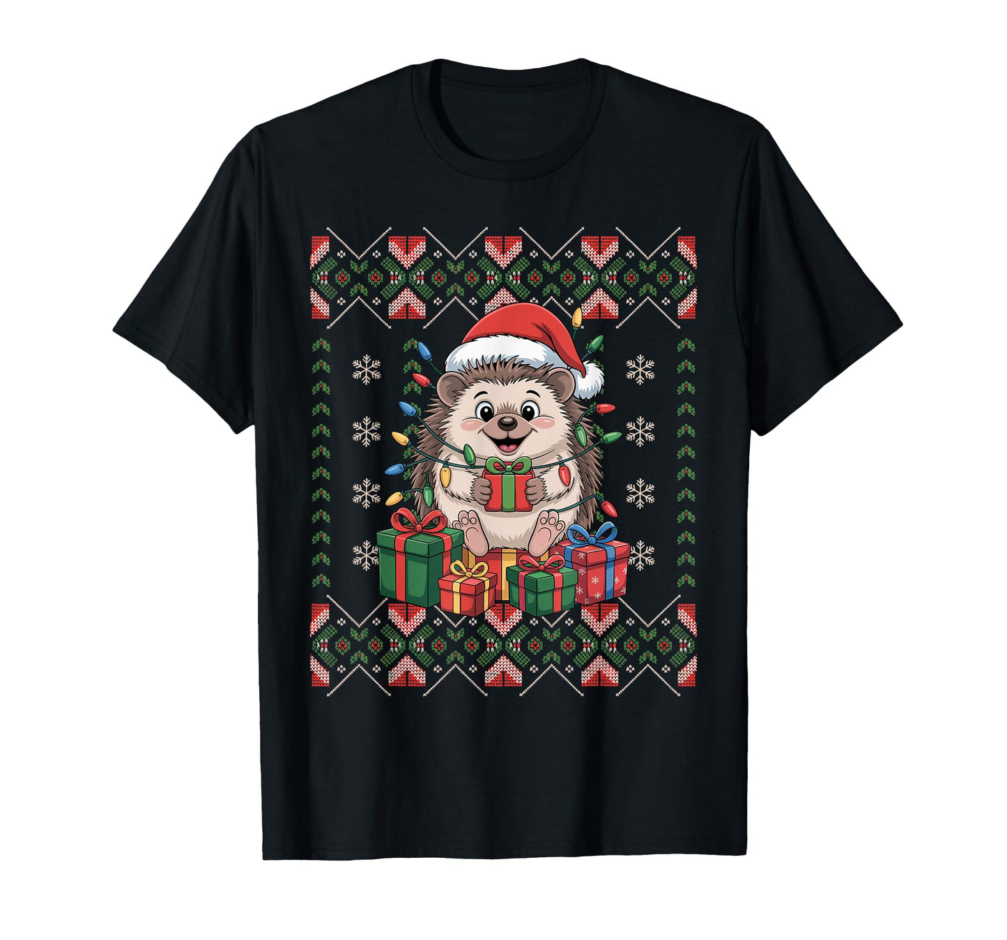 Santa Hedgehog Christmas Ugly Sweater Funny Holiday Pajamas T-Shirt