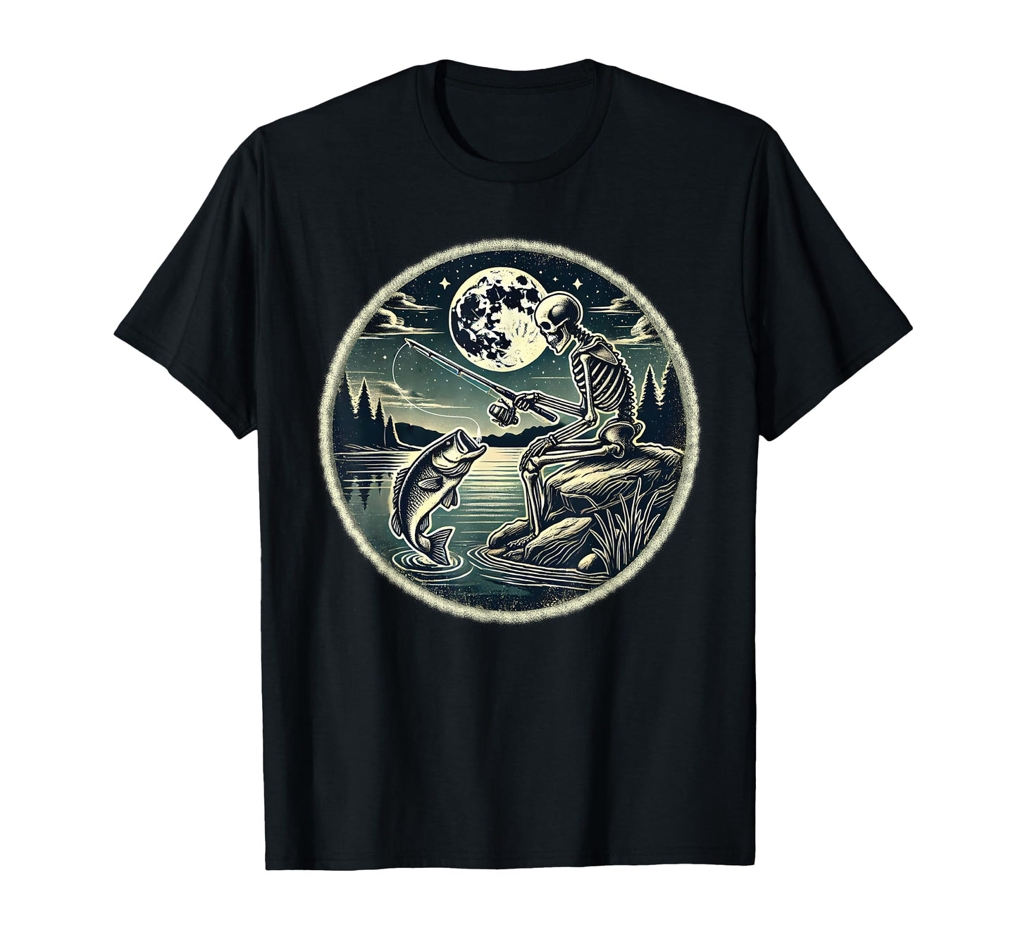 Halloween Skeleton Fishing Costume Fisherman Men Boys Kids T-Shirt