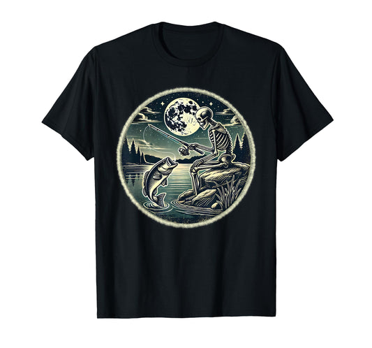 Halloween Skeleton Fishing Costume Fisherman Men Boys Kids T-Shirt