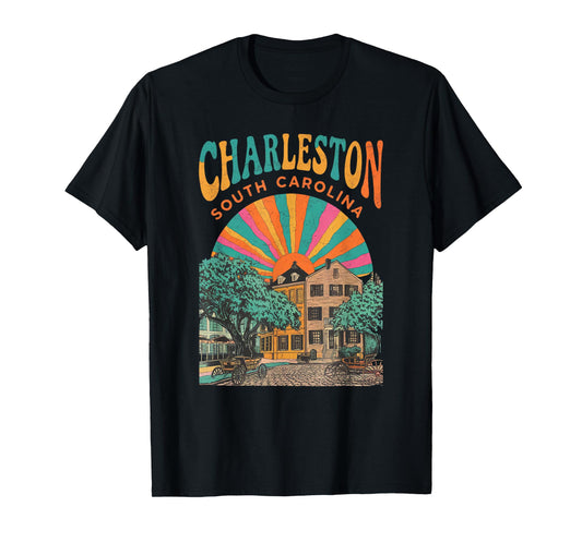 Retro Charleston South Carolina Sunset Coastal Vintage T-Shirt