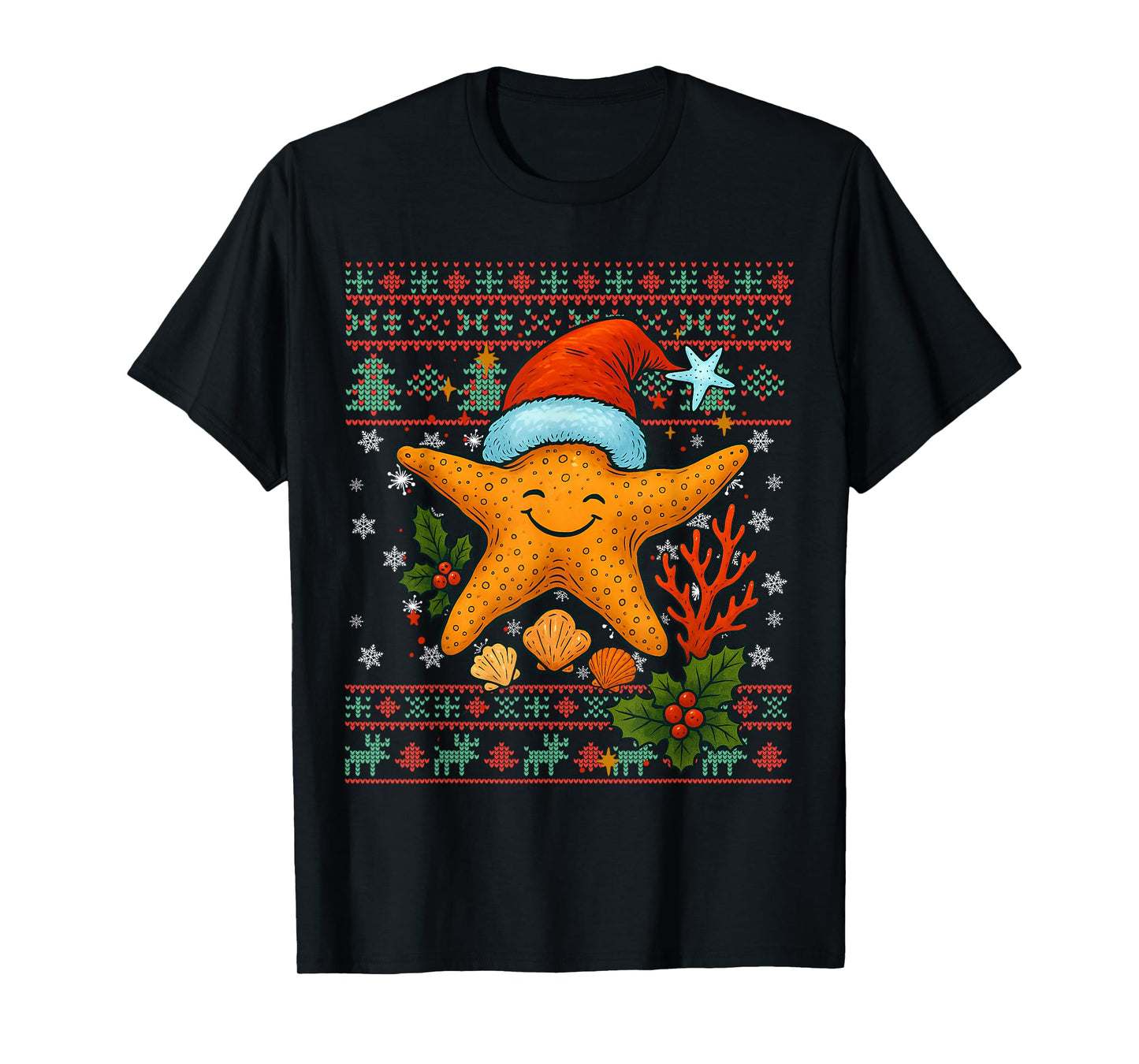 Seashells Christmas Ocean Water Starfish Ugly Xmas T-Shirt