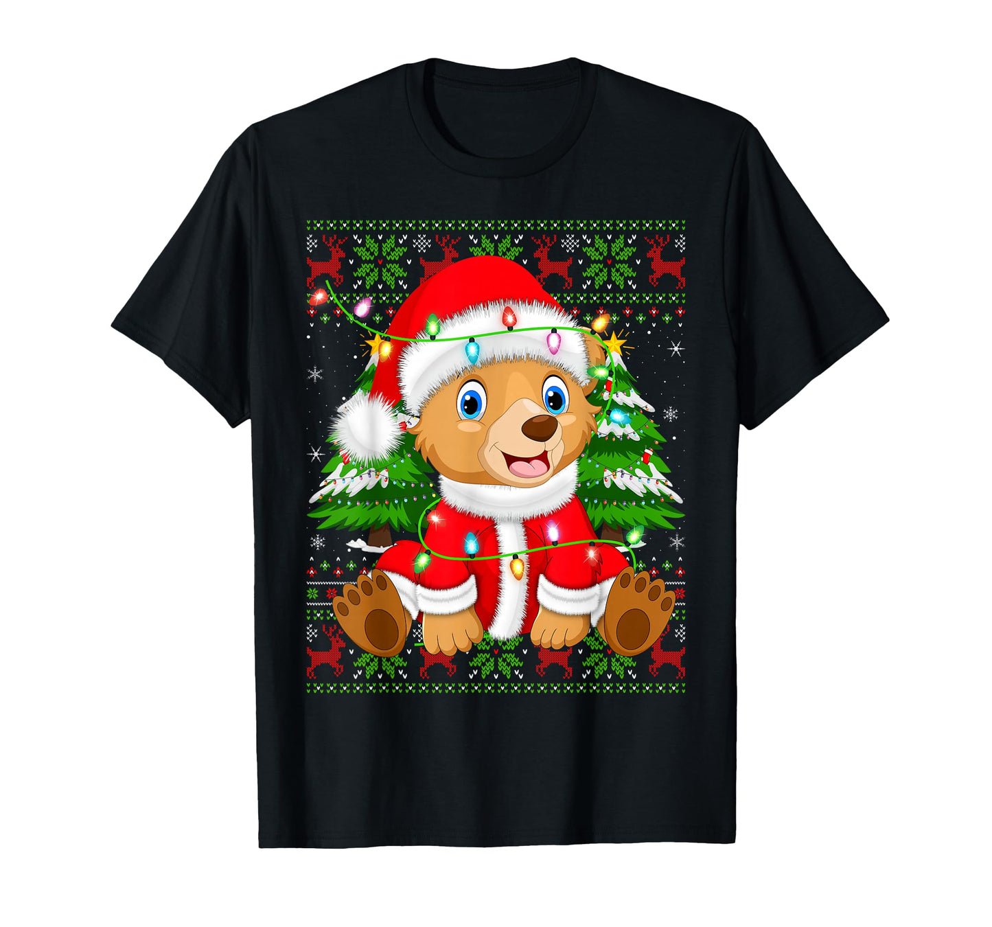 Bear Christmas Lights Santa Costume Ugly Xmas Sweaters T-Shirt