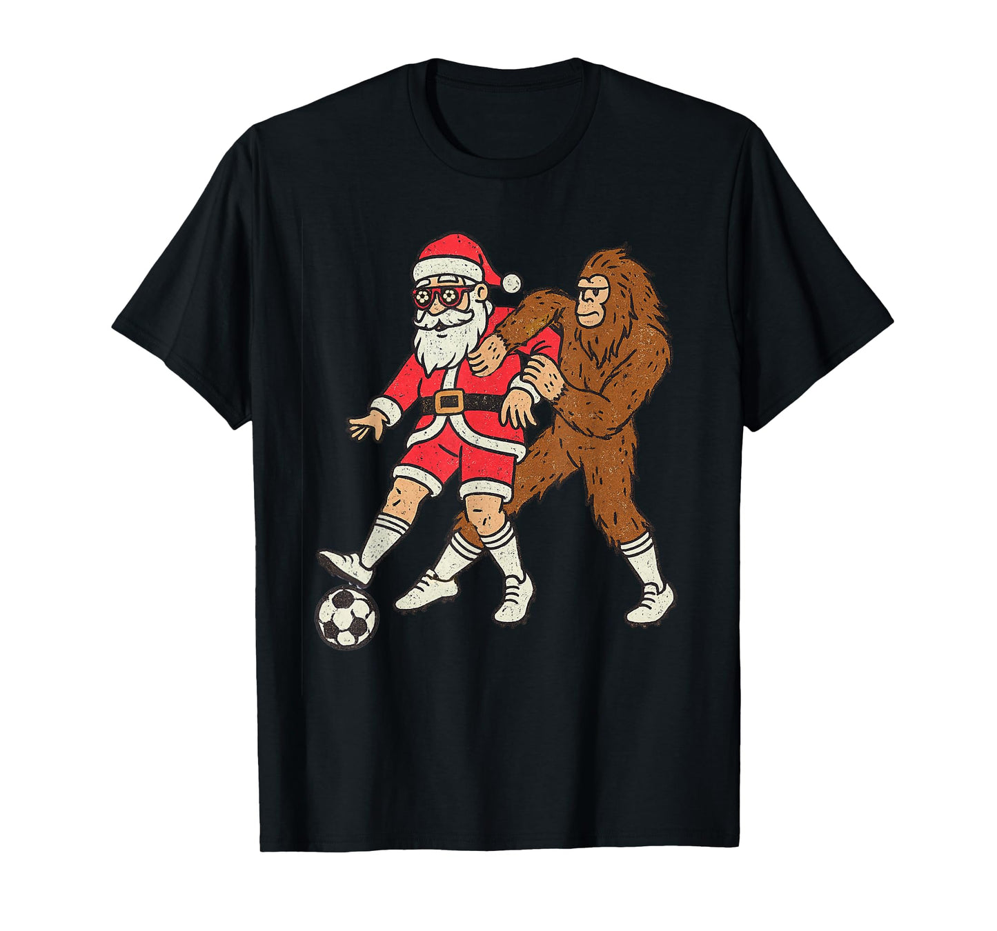 Santa Sasquatch Playing Soccer Christmas Funny Xmas Holiday T-Shirt