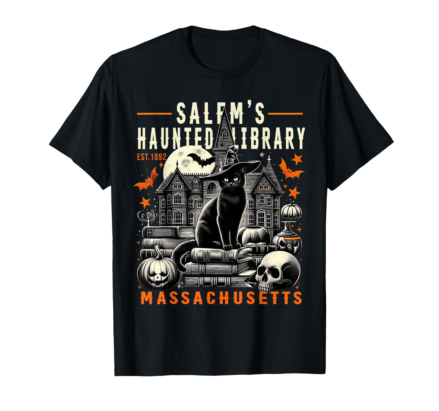 Haunted Library Salem Vintage Gothic Halloween Art T-Shirt