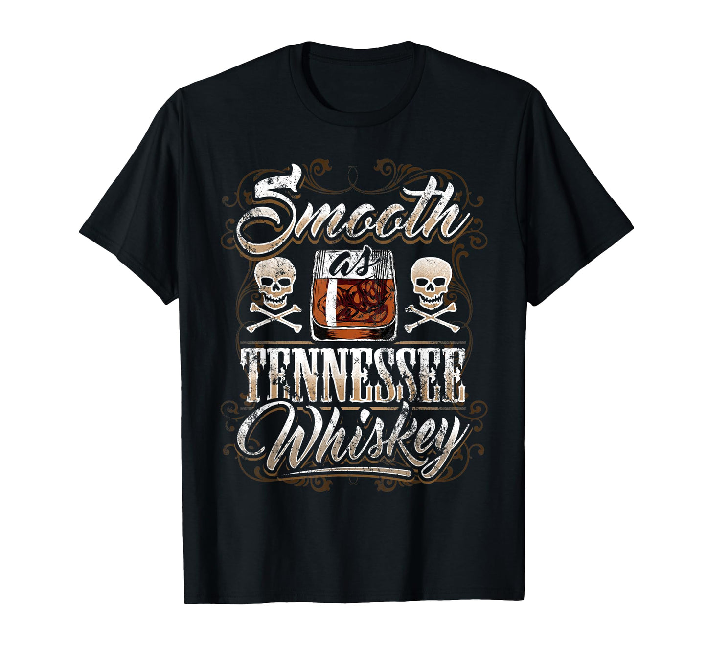 Smooth As Tennessee Whiskey Glass Men Skull Grunge Vintage T-Shirt