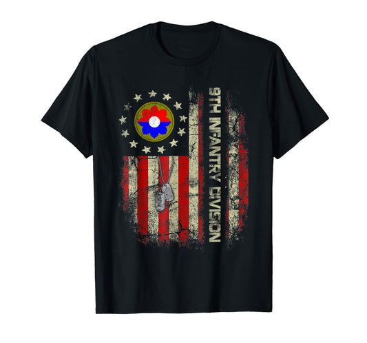 Vintage American Flag 9th Infantry Division Veteran Military T-Shirt