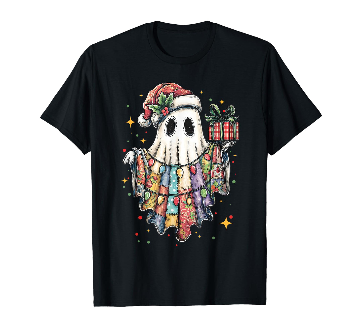 Retro Patchwork Christmas Ghost Merry Christmas Funny Boo T-Shirt