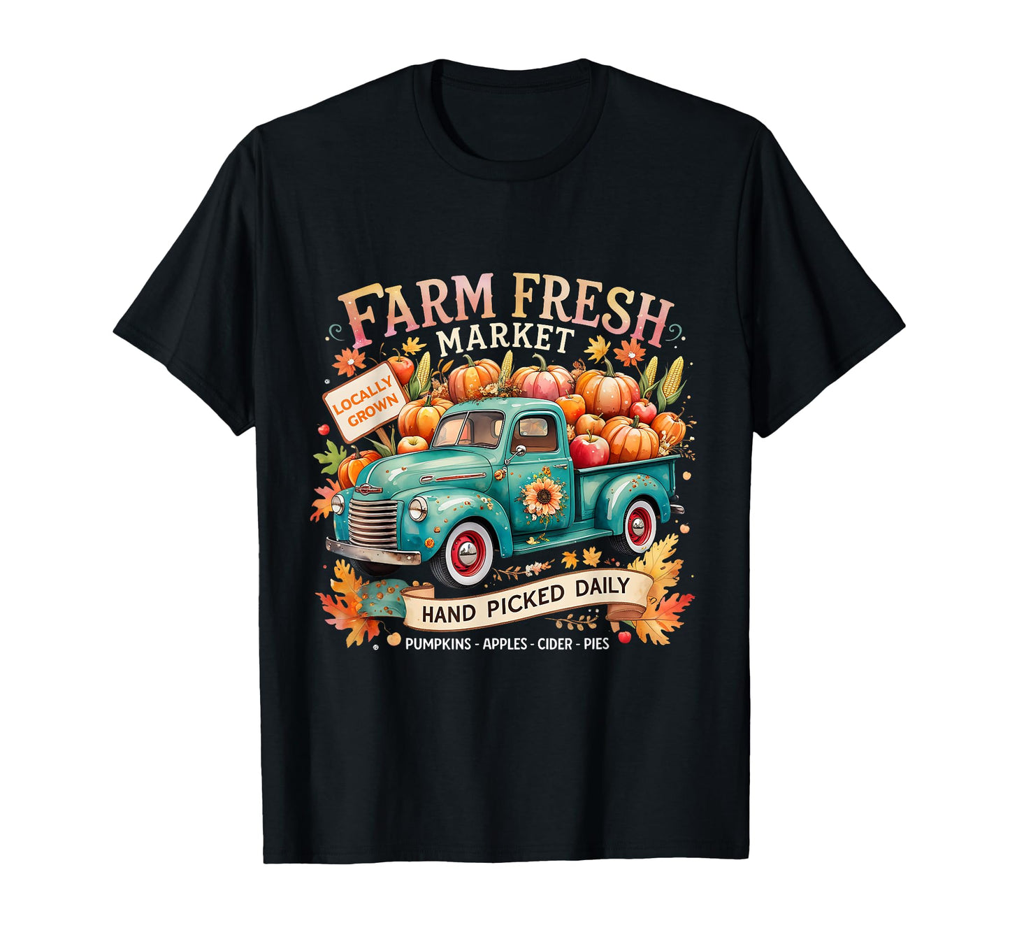 Farm Fresh Market Vintage Truck Pumpkin Fall T-Shirt