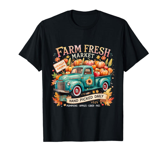 Farm Fresh Market Vintage Truck Pumpkin Fall T-Shirt