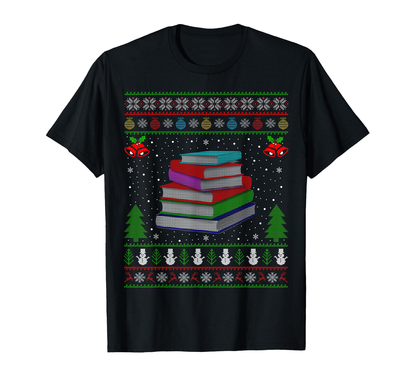 Books Ugly Xmas Sweater Style Librarian Teacher Christmas T-Shirt