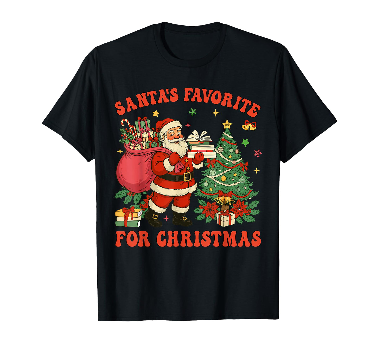 Santa Favorite Teacher Groovy Christmas Teacher Boys Girls T-Shirt