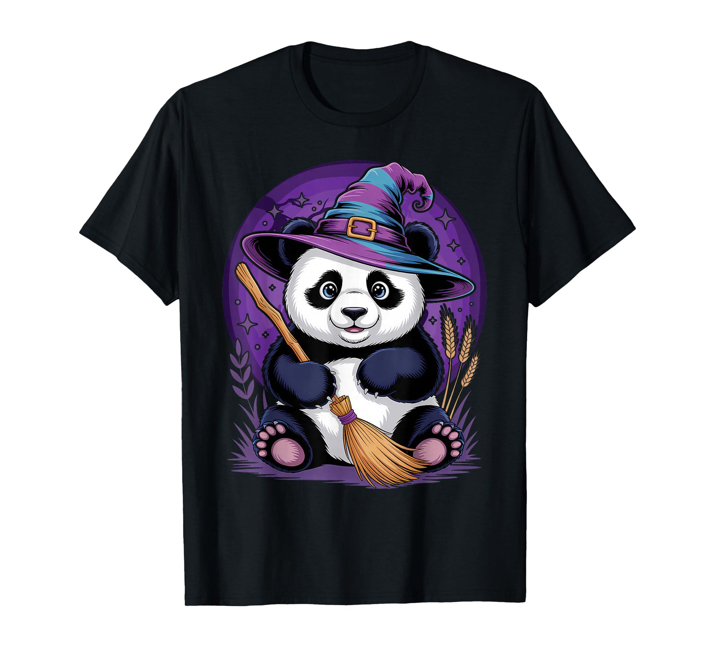 Halloween Panda Funny Lover Witch Hat Costume T-Shirt