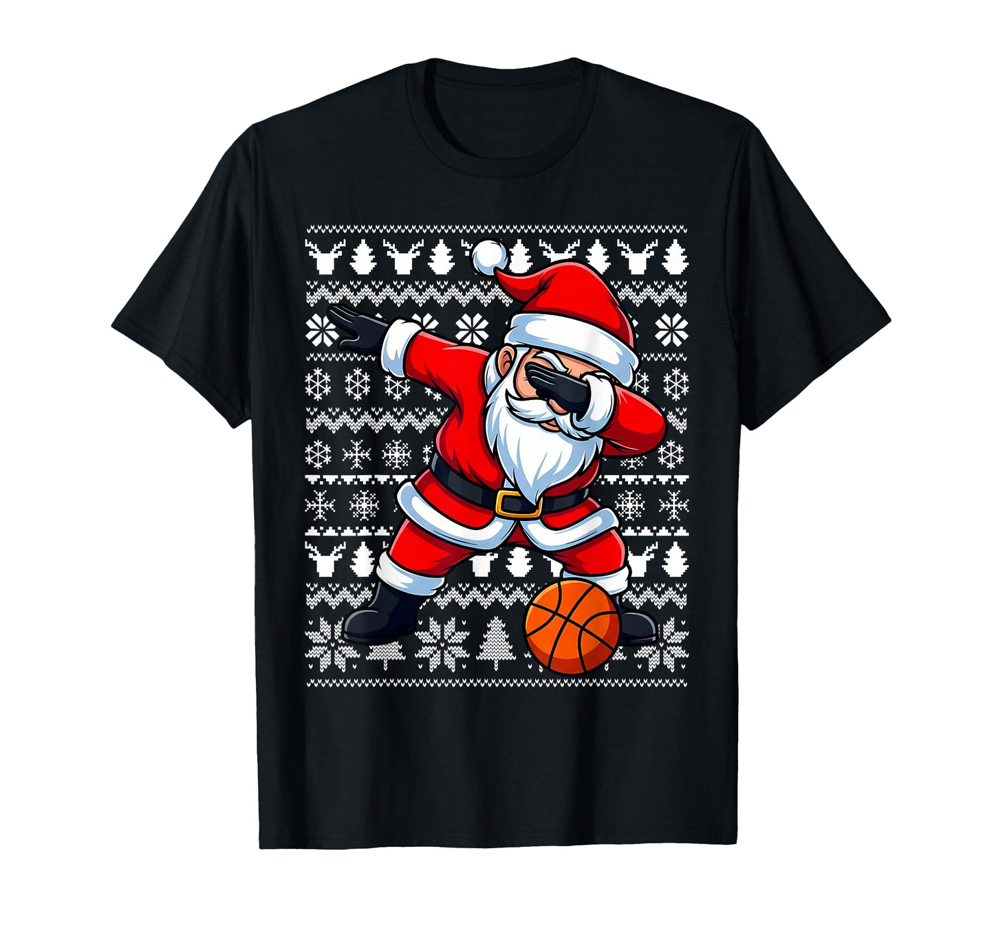 Dabbing Santa Basketball Ugly Christmas Sweater Pattern Men T-Shirt