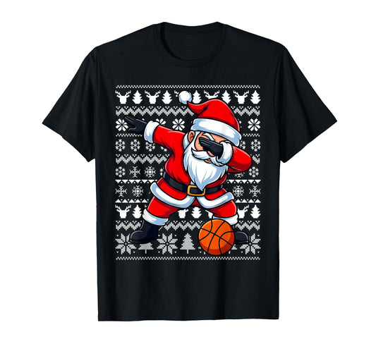Dabbing Santa Basketball Ugly Christmas Sweater Pattern Men T-Shirt