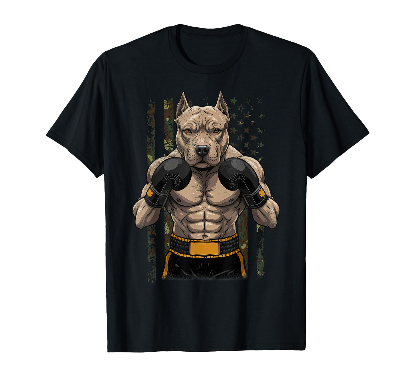 Vintage Style Boxing Camouflage USA Pit Bull Funny Dog boxer Men Women Kids T-Shirt