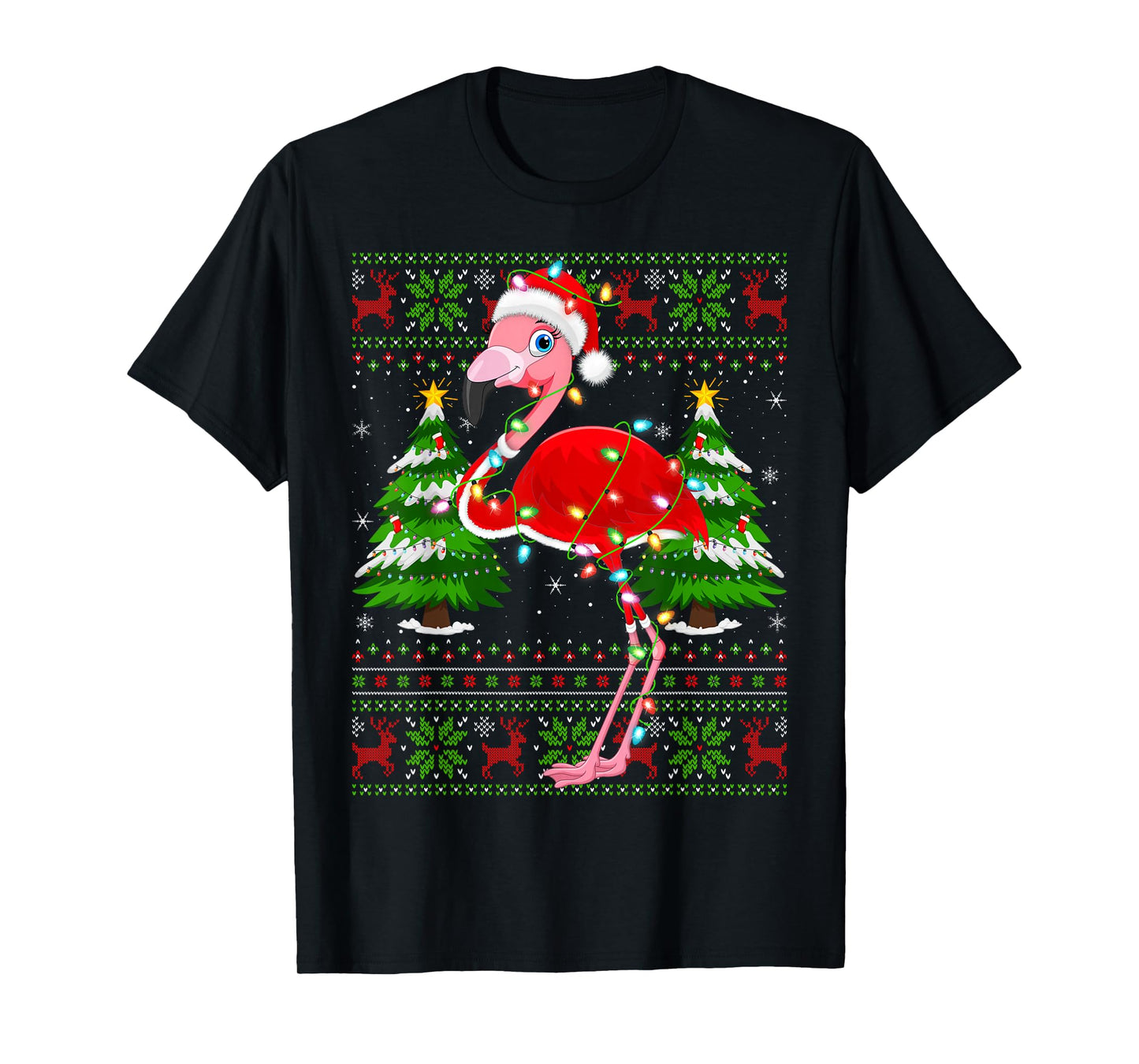 Flamingo Christmas Lights Santa Costume Ugly Xmas Sweaters T-Shirt